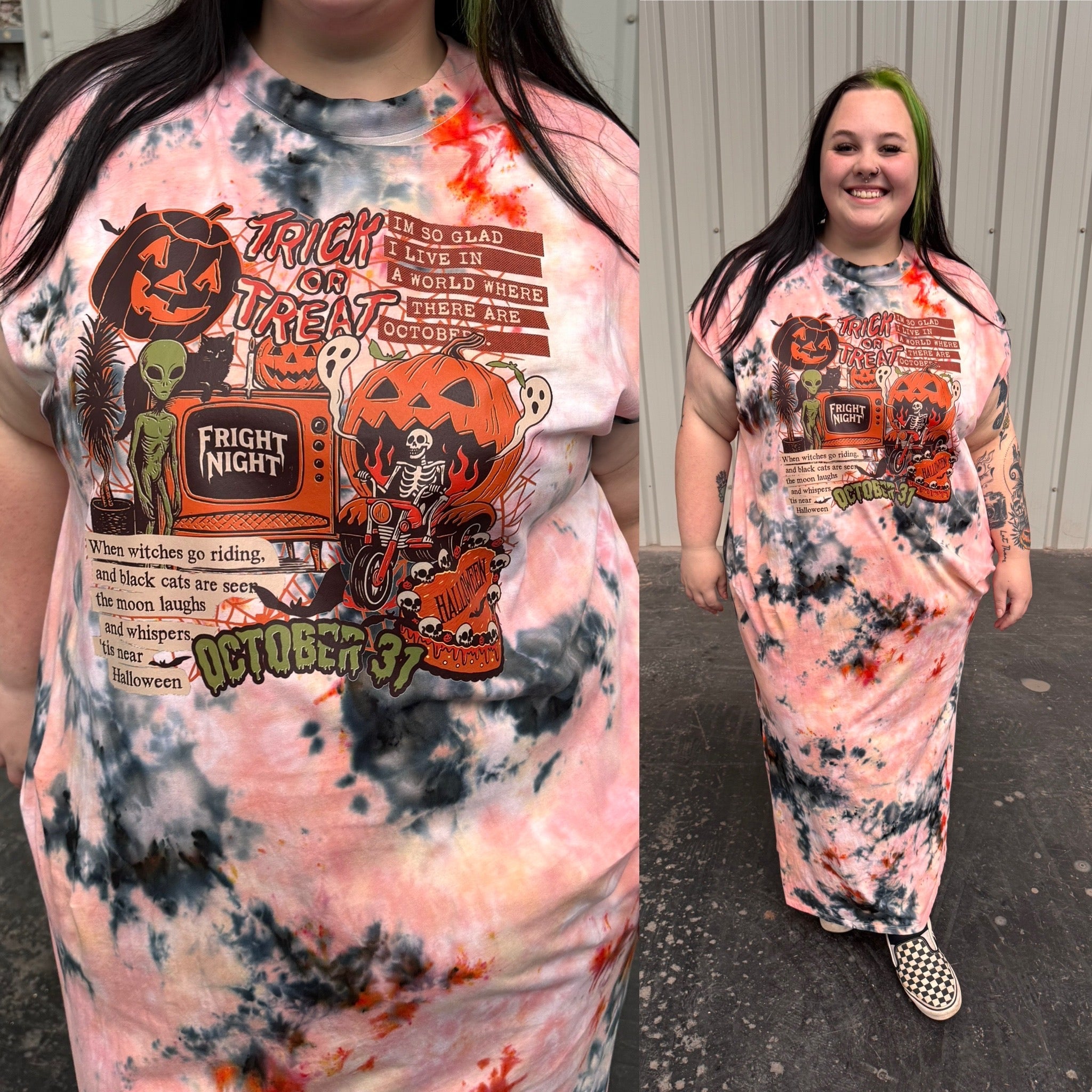 SALE LONG TEE DRESS TYE DYE TRICK OR TREAT  3XL