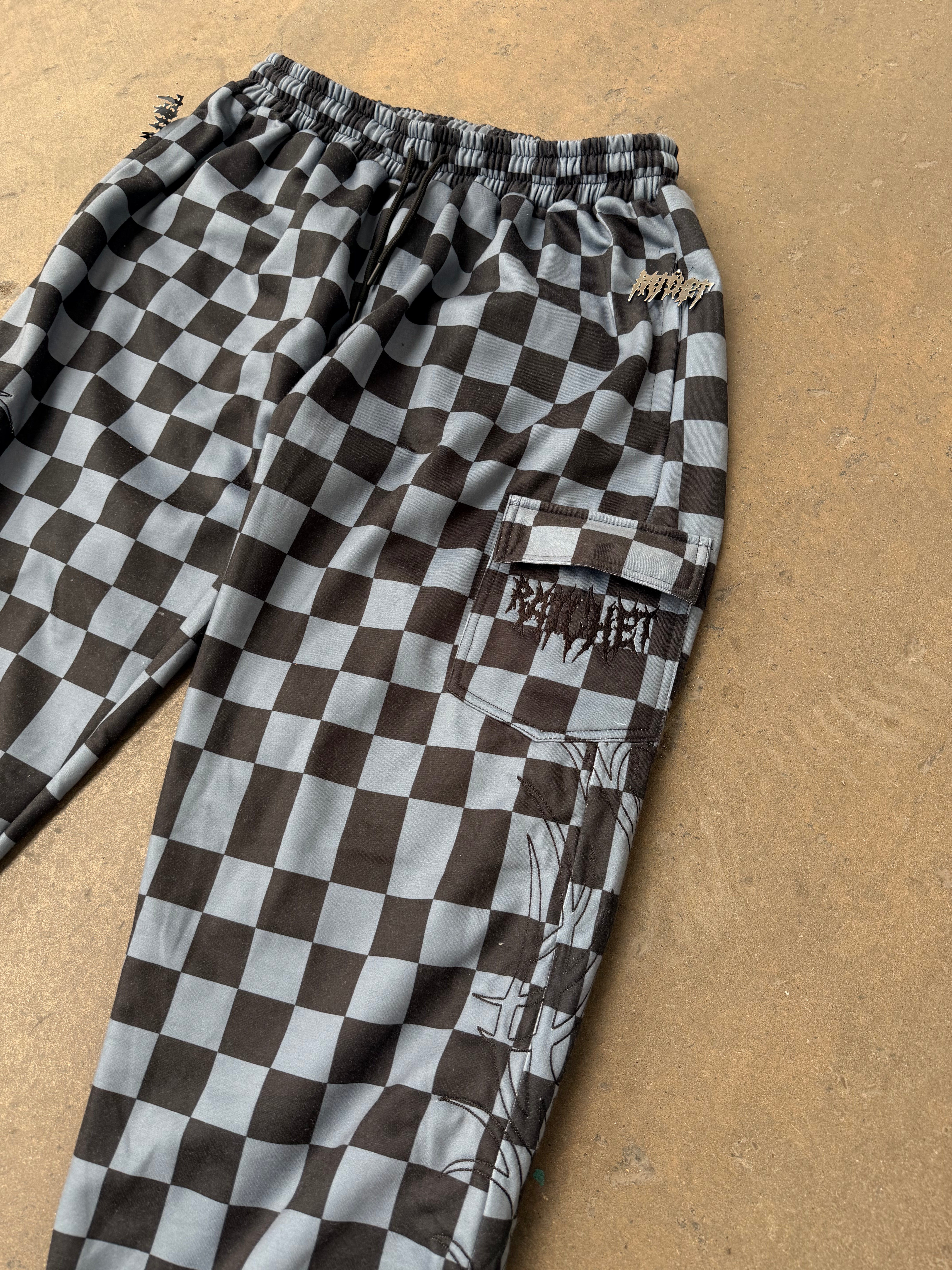 Black And Grey Checker Joggers Pre Order (Shipped End Of August)