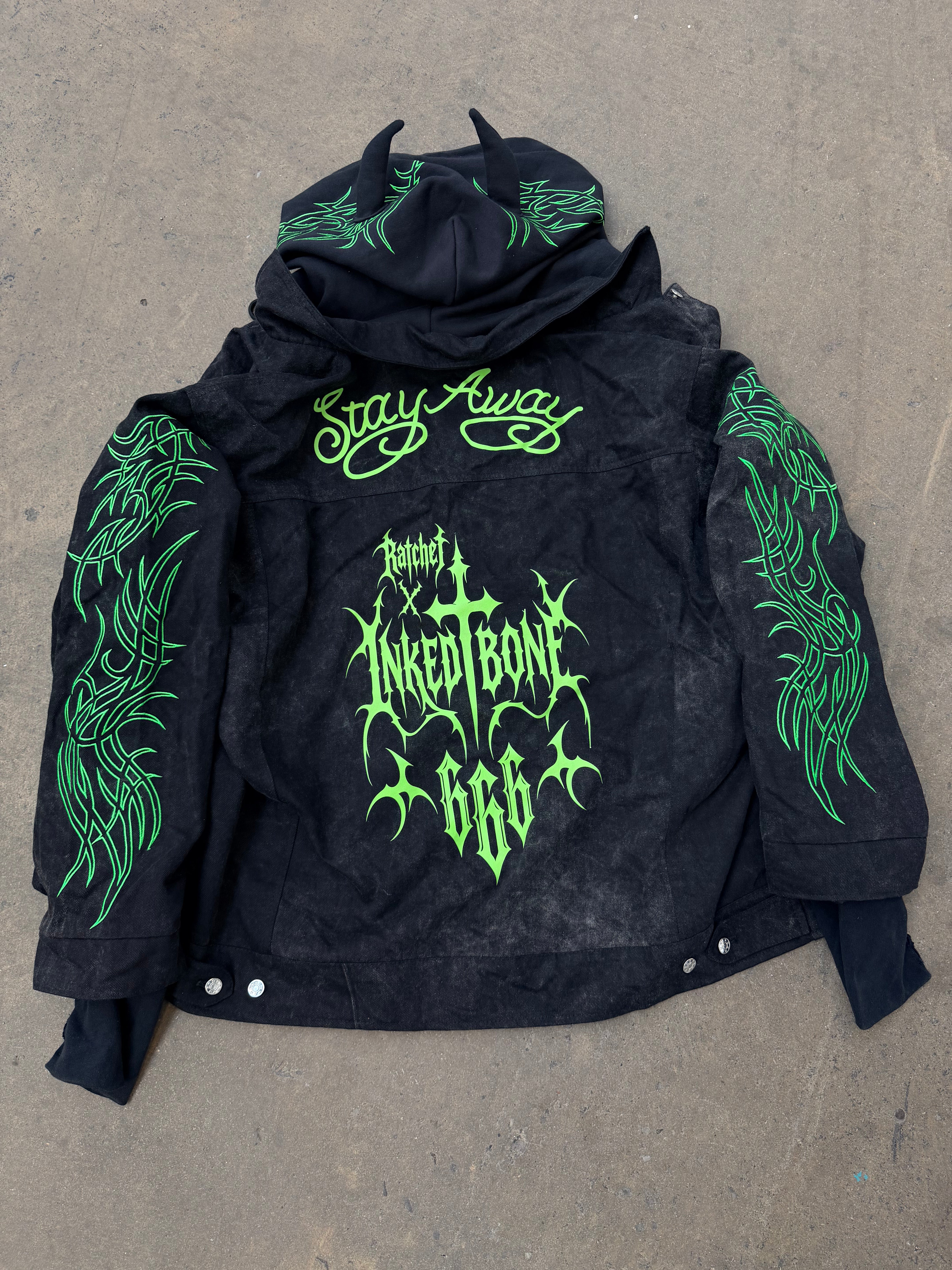 INKED BONE DOUBLE LAYER DENIM JACKET ACID WASH (shipped end of November)