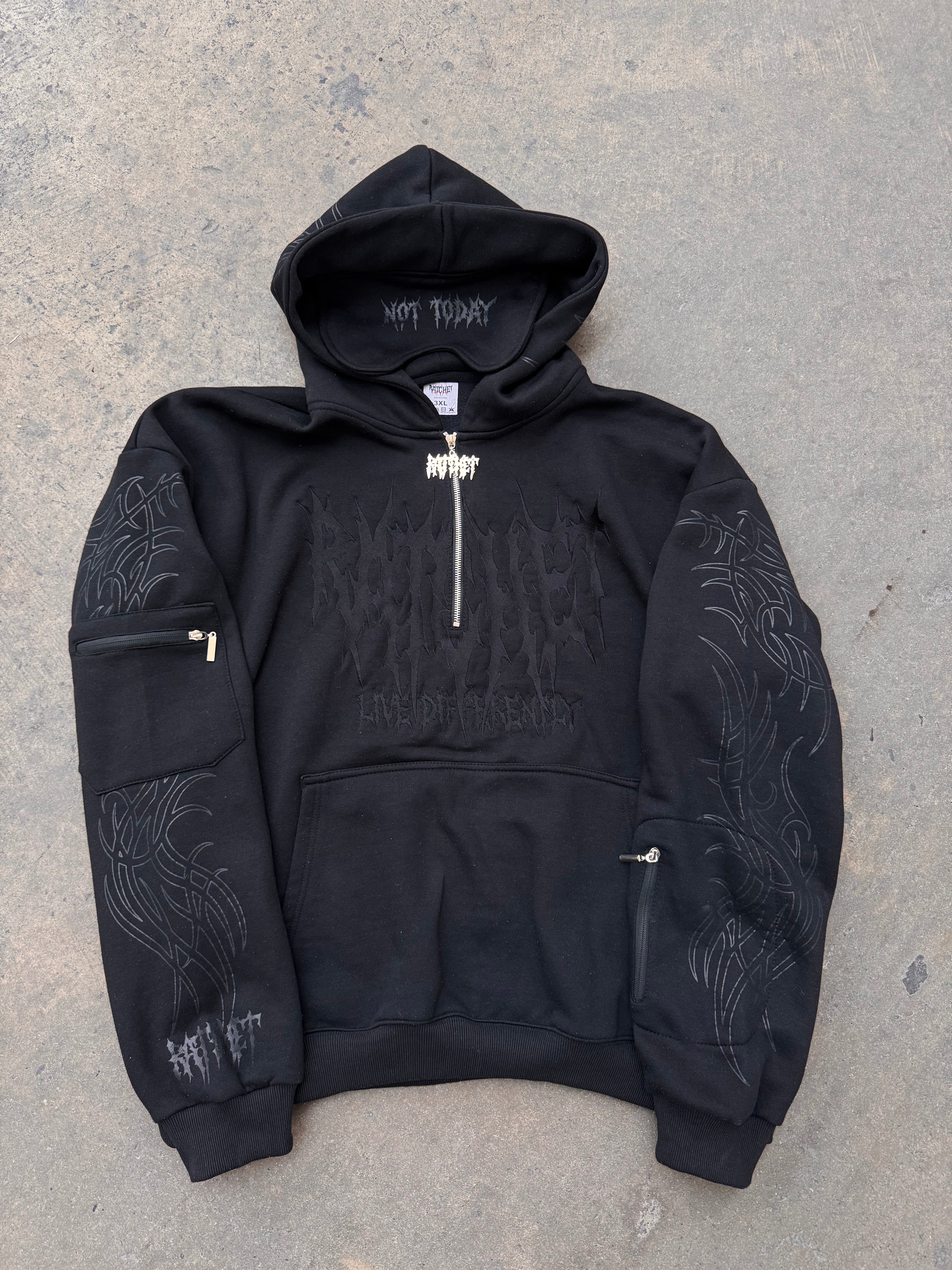 Not Today Hoodie Black (built in eye mask, 5 pockets, thumbholes, heavyweight)