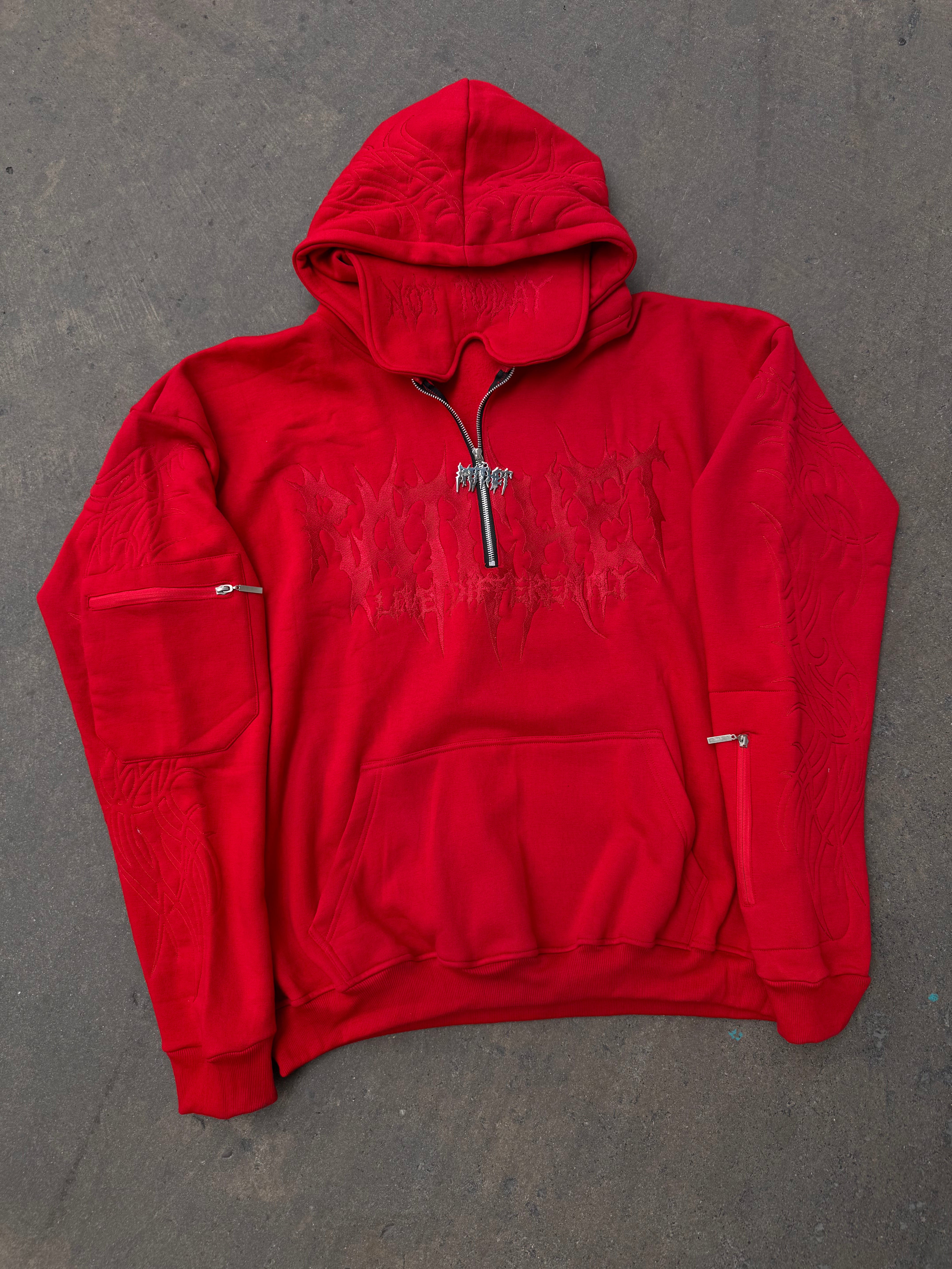 Not Today Hoodie Red (built in eye mask, 5 pockets, thumbholes, heavyweight)