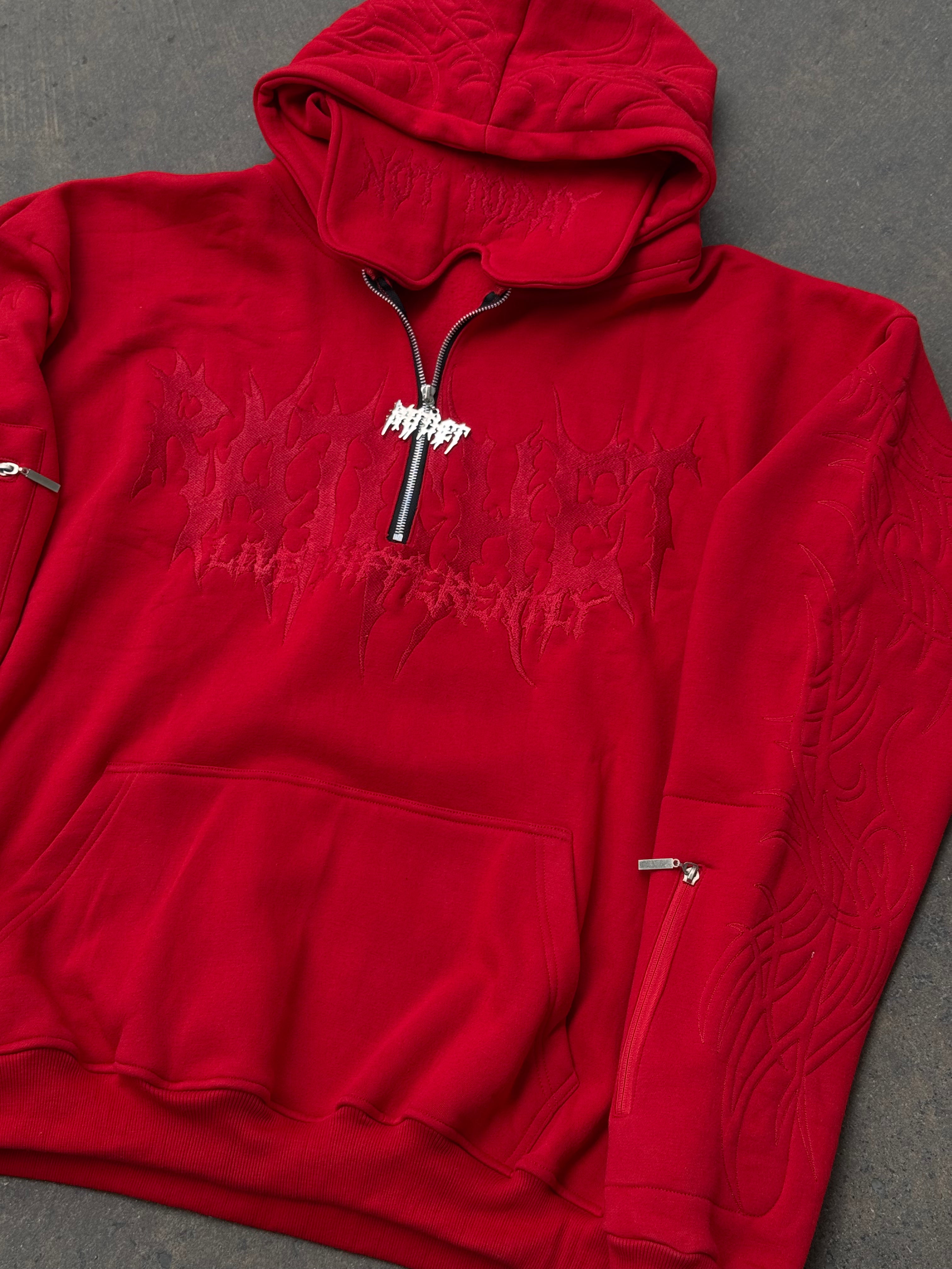 Not Today Hoodie Red (built in eye mask, 5 pockets, thumbholes, heavyweight)