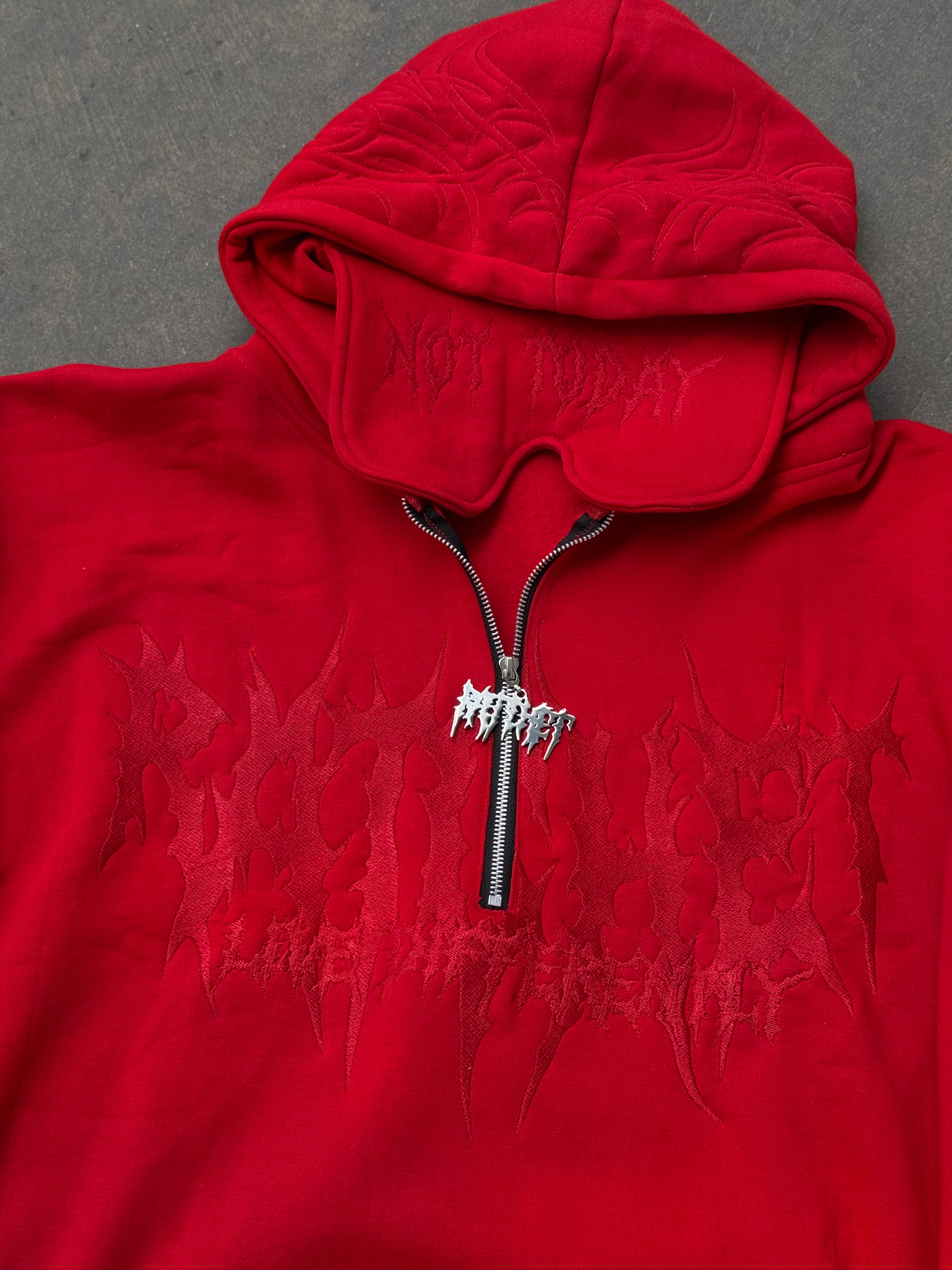 Not Today Hoodie Red (built in eye mask, 5 pockets, thumbholes, heavyweight)
