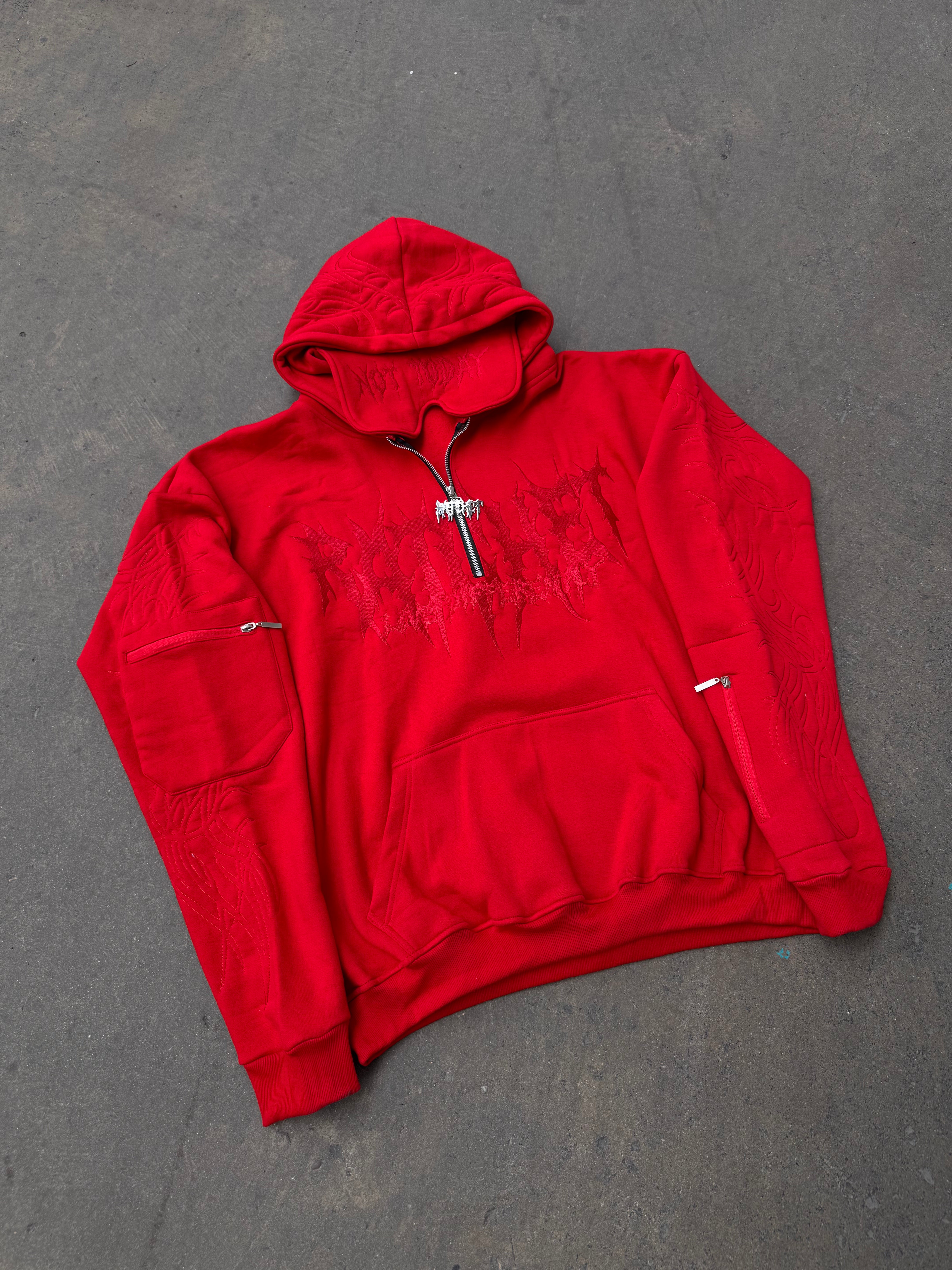 Not Today Hoodie Red (built in eye mask, 5 pockets, thumbholes, heavyweight)