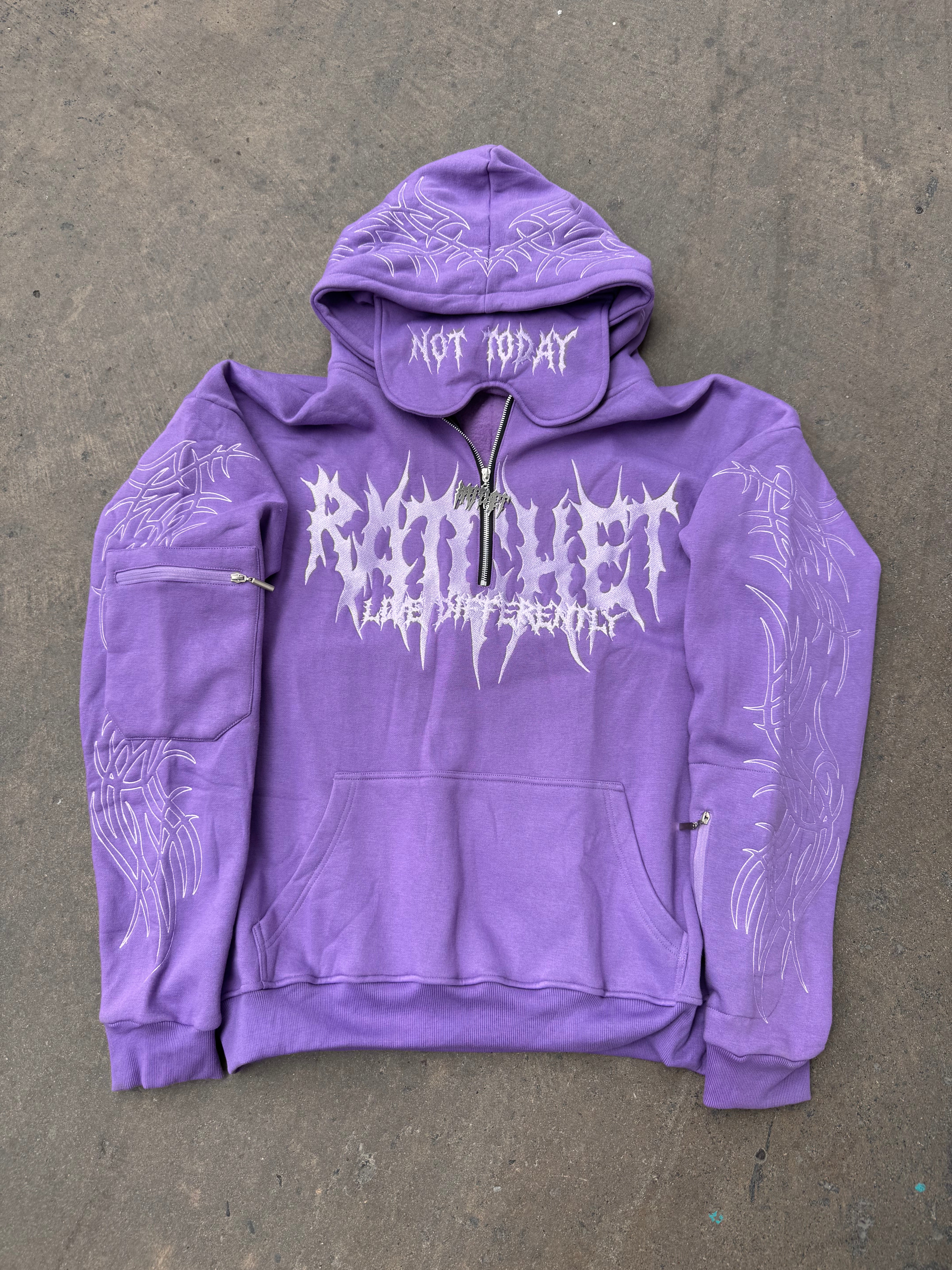 Not Today Hoodie Lilac (built in eye mask, 5 pockets, thumbholes, heavyweight)