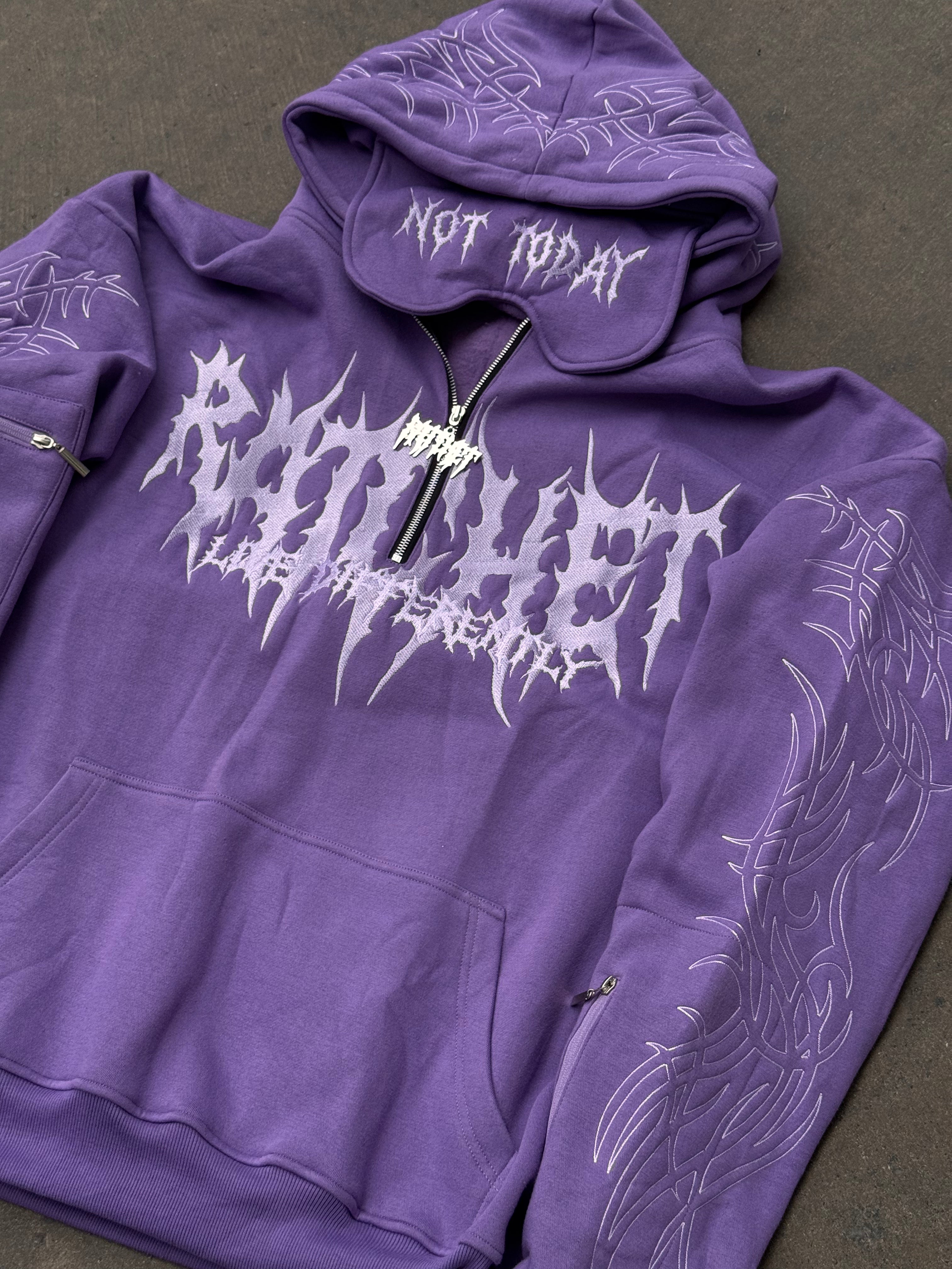Not Today Hoodie Lilac (built in eye mask, 5 pockets, thumbholes, heavyweight)
