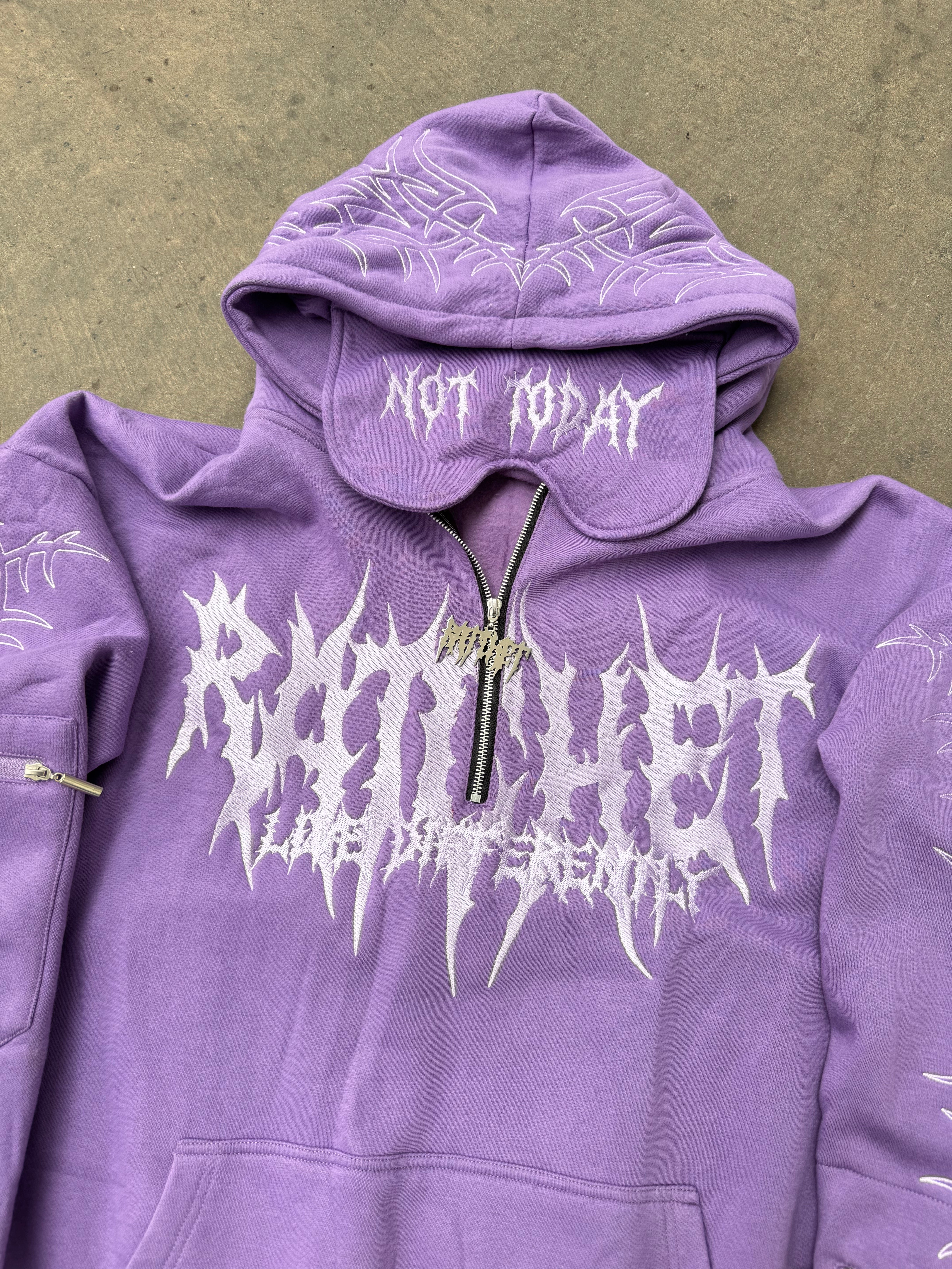Not Today Hoodie Lilac (built in eye mask, 5 pockets, thumbholes, heavyweight)