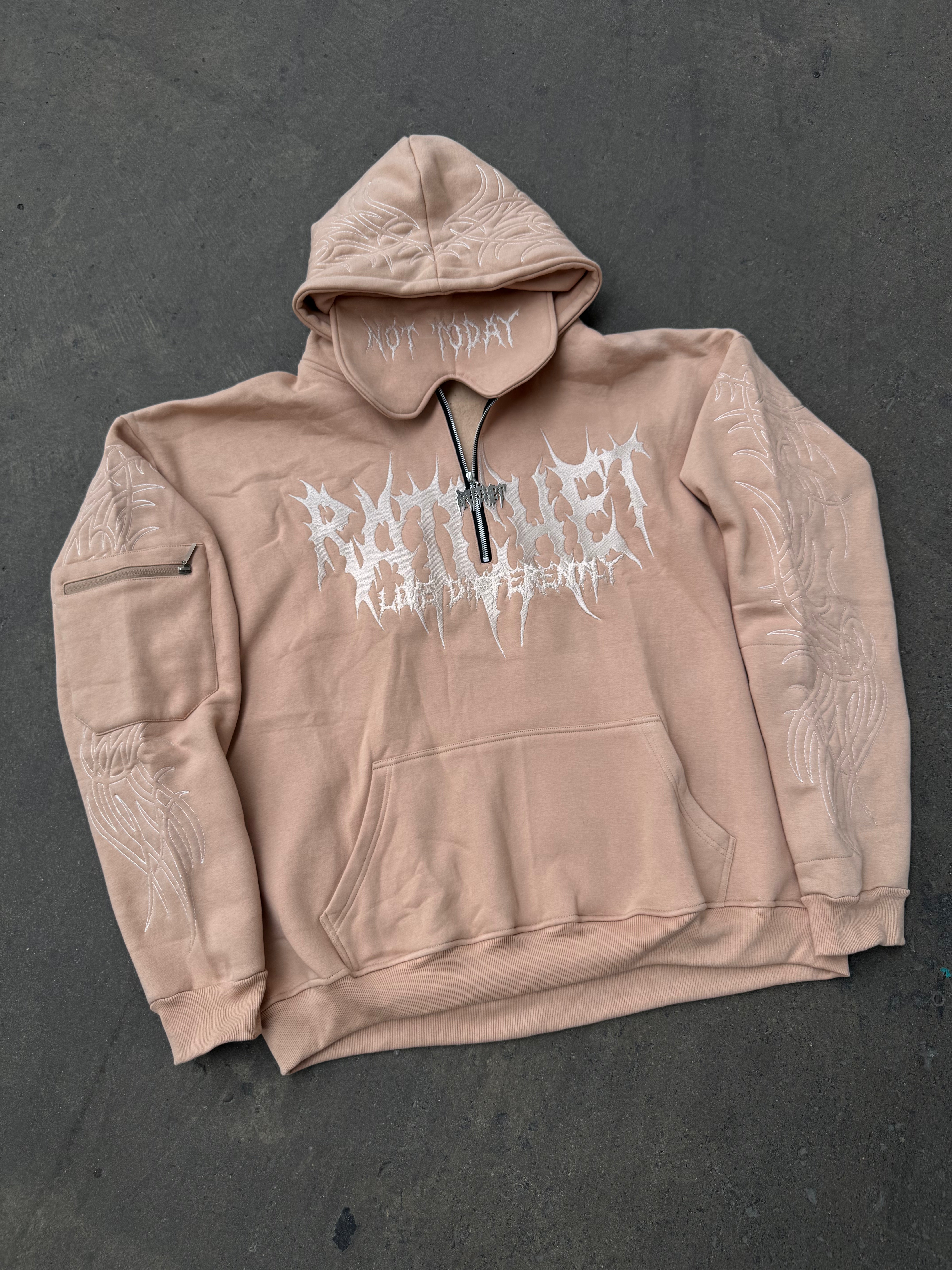 Not Today Hoodie Sand (built in eye mask, 5 pockets, thumbholes, heavyweight)