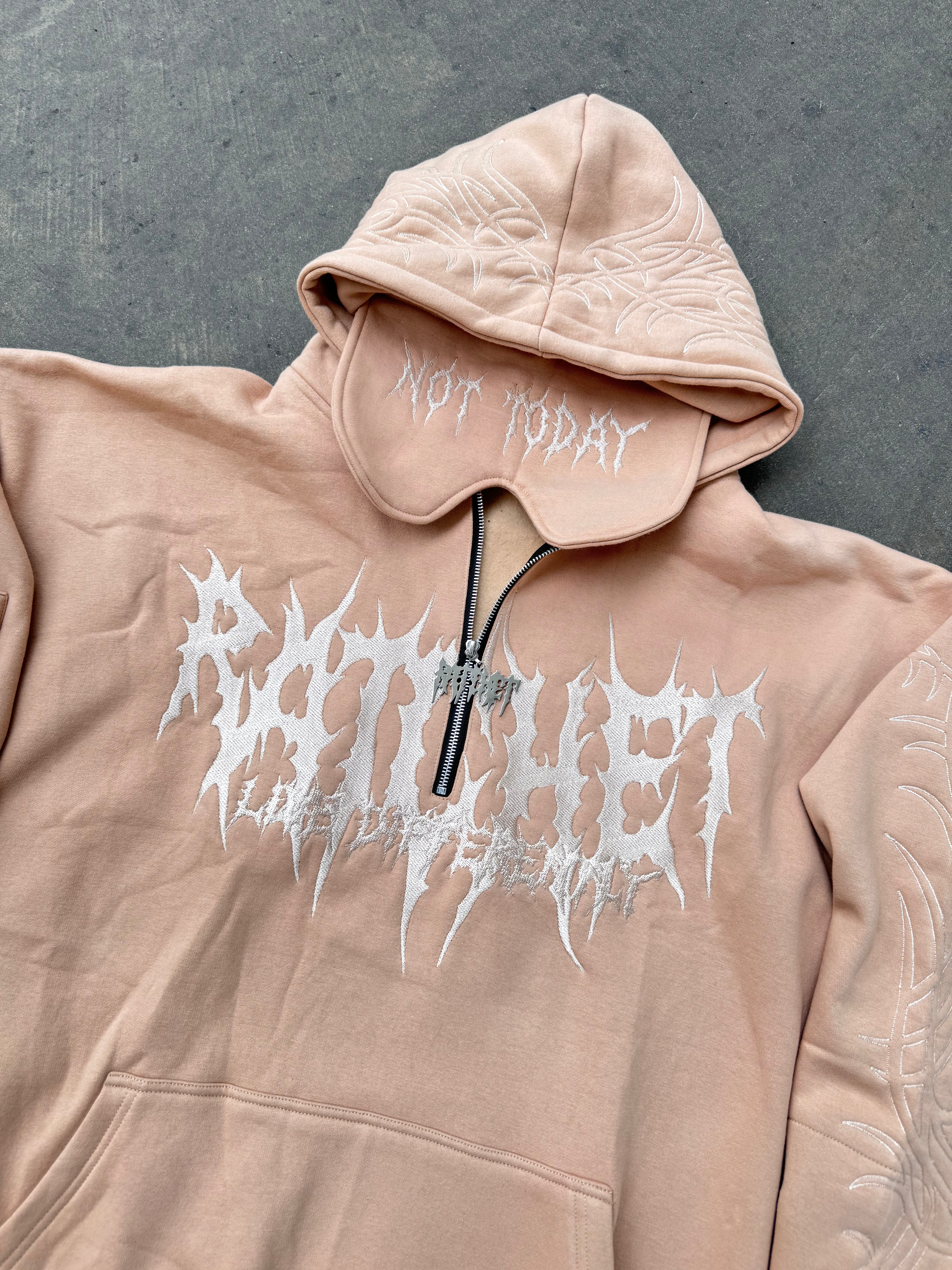 Not Today Hoodie Sand (built in eye mask, 5 pockets, thumbholes, heavyweight)