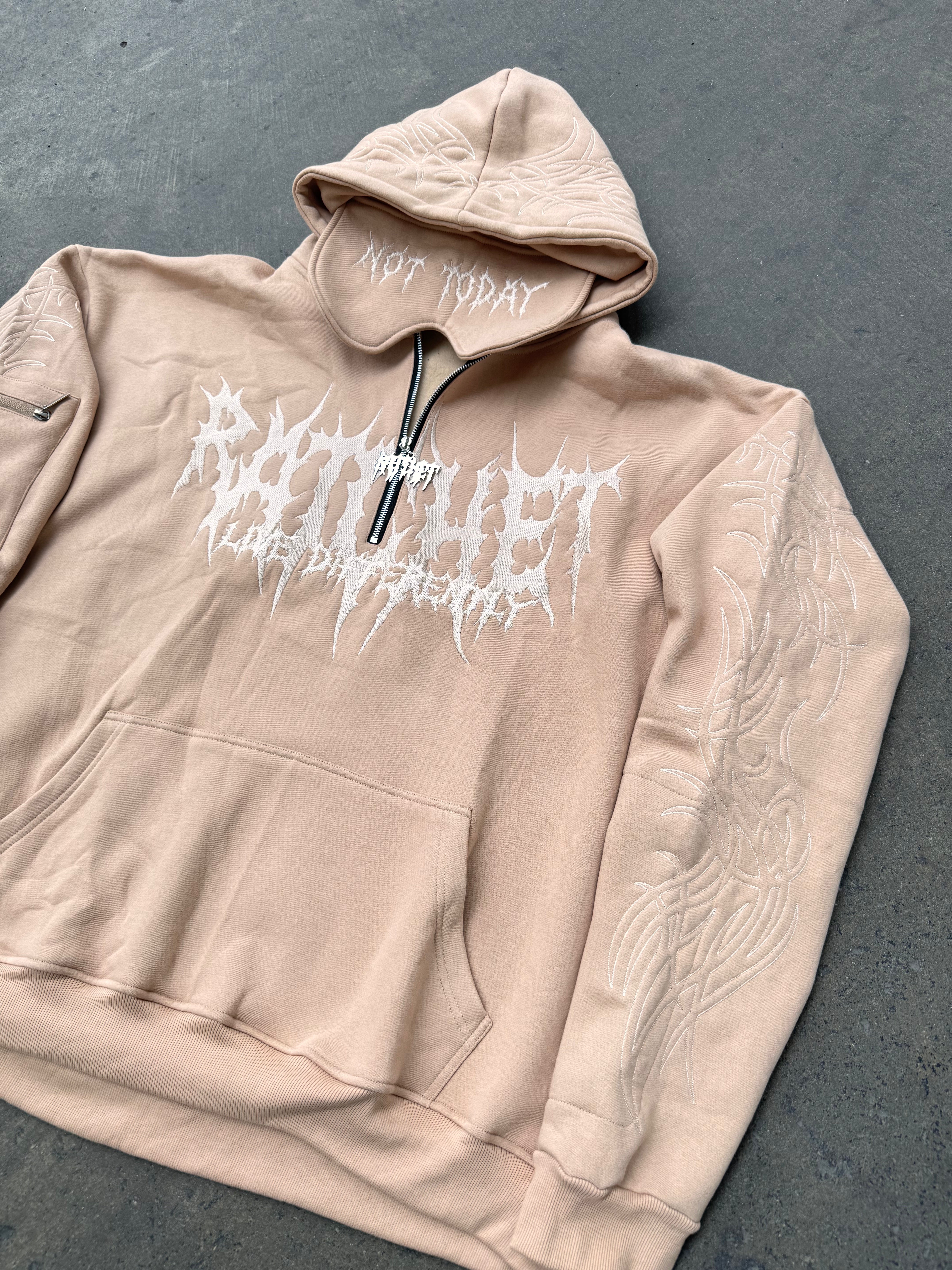 Not Today Hoodie Sand (built in eye mask, 5 pockets, thumbholes, heavyweight)