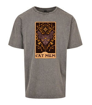 Cat Mum Oversized Acid Wash T-shirt
